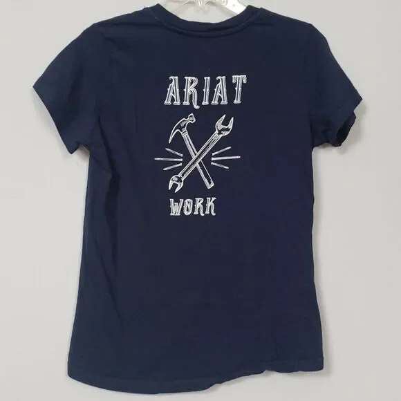 Ariat Navy V-Neck T-Shirt Mens M Work Shirt - Picture 3 of 7